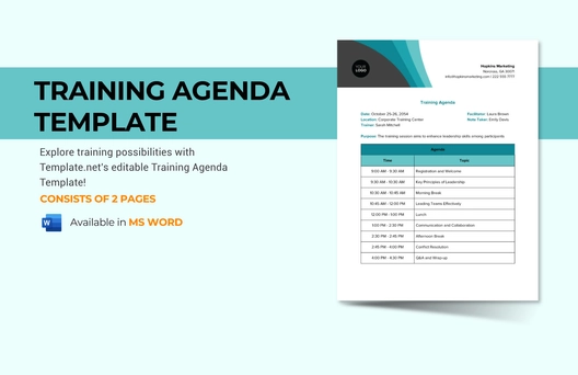 Training Agenda Template Training Agenda Template