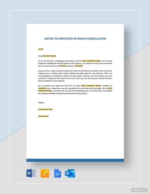 Notice To Employees of Bonus Cancellation Template