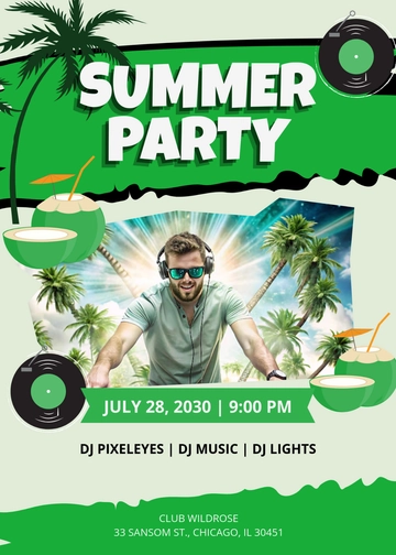 DJ Summer Party Invitation Template - Edit Online & Download