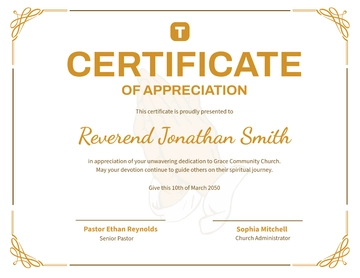 Sample Church Certificate of Appreciation Template - Edit Online & Download