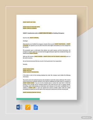Complimentary Letter To Employee On Handling Of Emergency Template