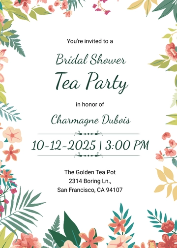 Free Bridal Shower Tea Party Invitation Template to Edit Online