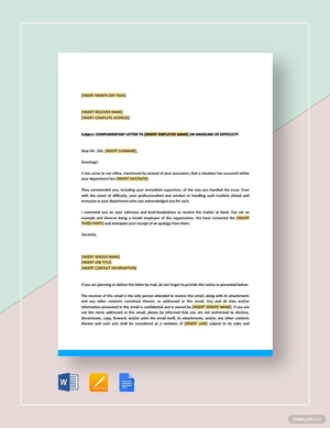 Complimentary Letter To Employee On Handling Of Difficulty