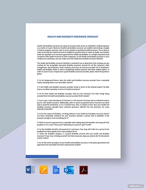 Health And Disability Insurance Checklist Template