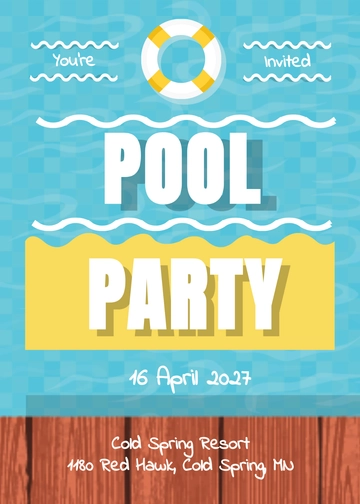 Free Simple Summer Pool Party Invitation Template to Edit Online