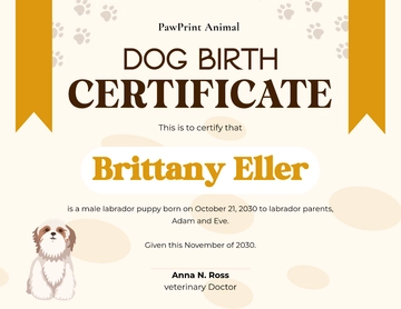 Free Dog Birth Certificate Template to Edit Online