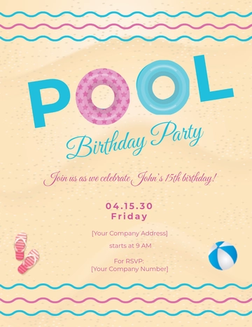 Free Pool Party Birthday Flyer Template to Edit Online