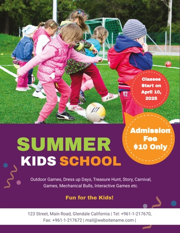 Free Summer Kids School Flyer Template to Edit Online