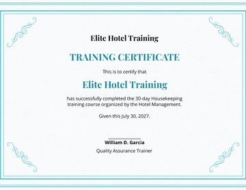 Free Hotel Training Certificate Template to Edit Online