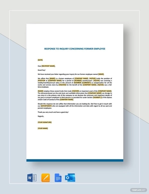 Response To Inquiry Concerning Former Employee Template