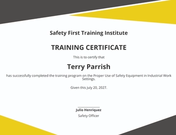 Free Editable Safety Training Certificate Template to Edit Online