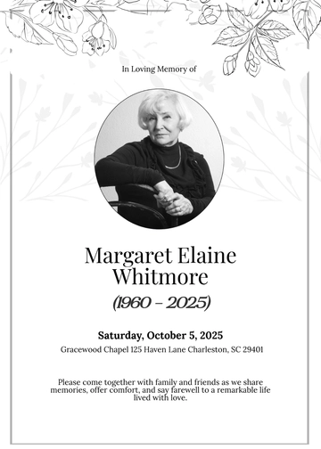 Free Funeral Announcement Invitation Template to Edit Online