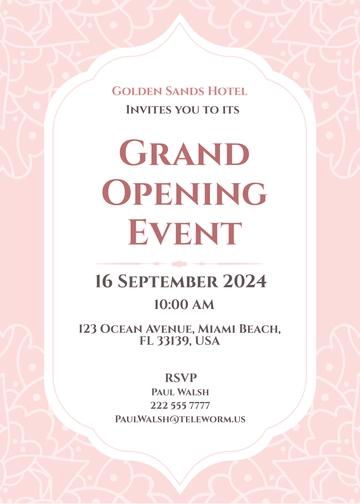Free Hotel Opening Invitation Card Template to Edit Online