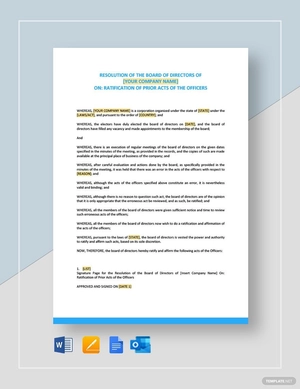 Shareholders Resolution Ratifying Prior Acts Of Officers Template