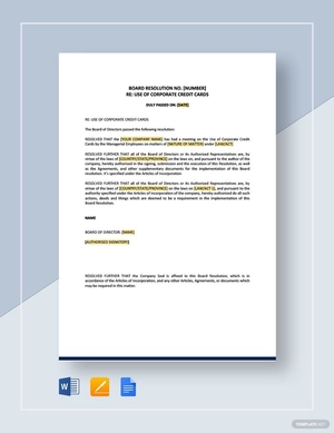 Board Resolution Pertaining To The Use Of Corporate Credit Cards Template