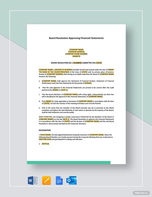 Board Resolution Approving Financial Statements Template