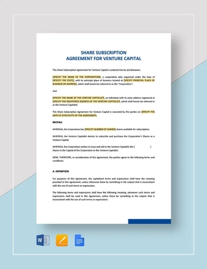Share Subscription Agreement For Venture Capital Template