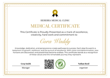 Free Medical Certificate for Student Template to Edit Online