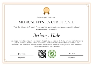 Free Medical Fitness Sample Certificate Template to Edit Online