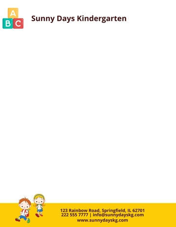 Free Sample Kindergarten Letterhead Template to Edit Online