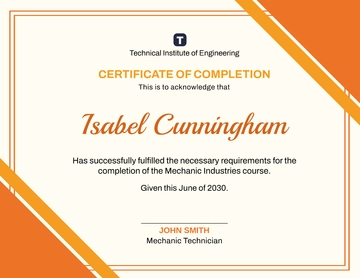 Free Mechanic Course Completion Certificate Template to Edit Online | Template.net