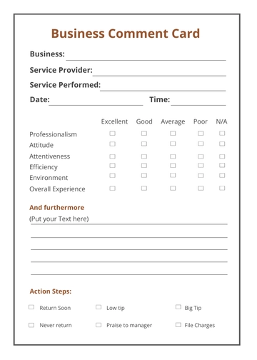 Free Business Comment Card Template to Edit Online
