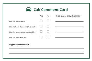 Free Cab Comment Card Template to Edit Online