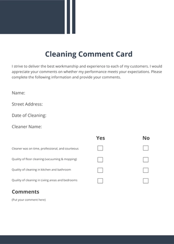 Free Cleaning Comment Card Template to Edit Online