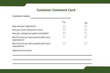 Free Editable Customer Comment Card Template to Edit Online
