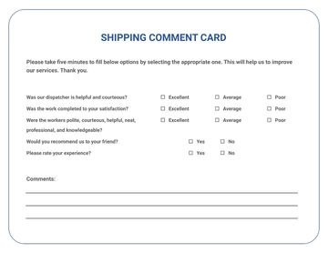 Free Shipping Comment Card Template to Edit Online