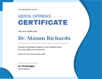 Free Medical Experience Certificate Template to Edit Online