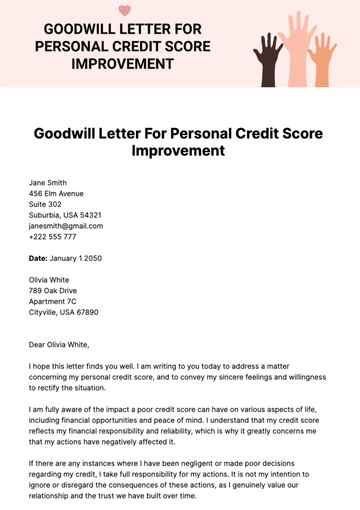 Free Goodwill Letter For Personal Credit Score Improvement Template to Edit Online