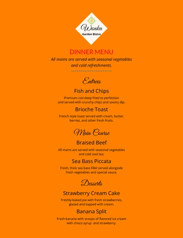 Free Dinner Menu Template to Edit Online