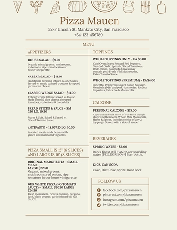 Free Pizza Menu Template to Edit Online
