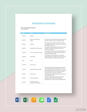 Orientation Schedule Template Orientation Schedule Template