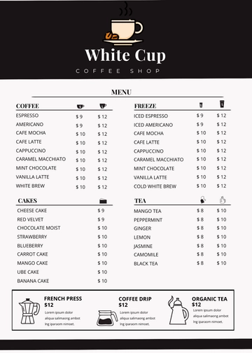 Free Coffee Menu Template to Edit Online