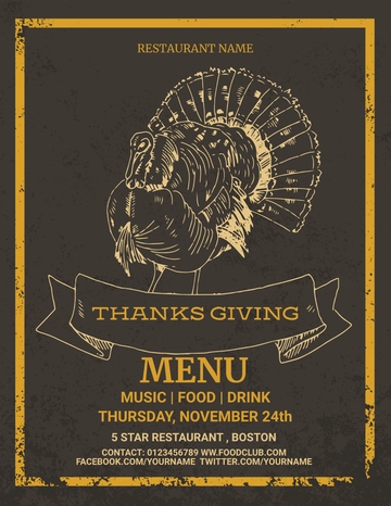 Free Thanksgiving Restaurant Party Menu Template to Edit Online