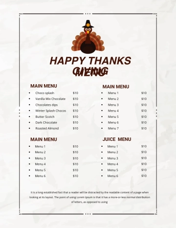 Free Thanksgiving Menu Download Template to Edit Online