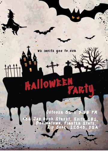 Free Dark And Red Halloween Invitation Template to Edit Online