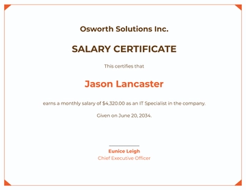 Free Monthly Salary Certificate Template to Edit Online