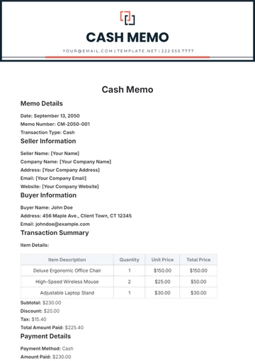 Free Cash Memo Template to Edit Online
