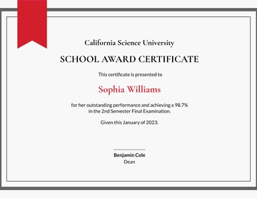 Free School Award Certificate Template to Edit Online