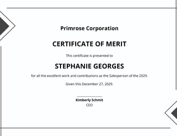 Free Simple Certificate of Merit Template to Edit Online