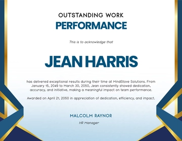 Free Work Certificate of Performance Template to Edit Online