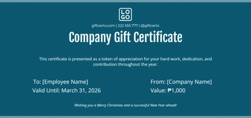 Free Company Holiday Gift Certificate Template to Edit Online