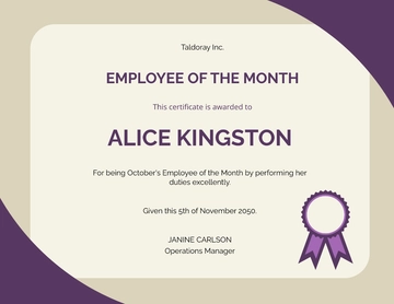 Free Employee of the Month Certificate Template to Edit Online