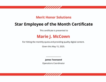 Free Star Employee of the Month Certificate Template to Edit Online