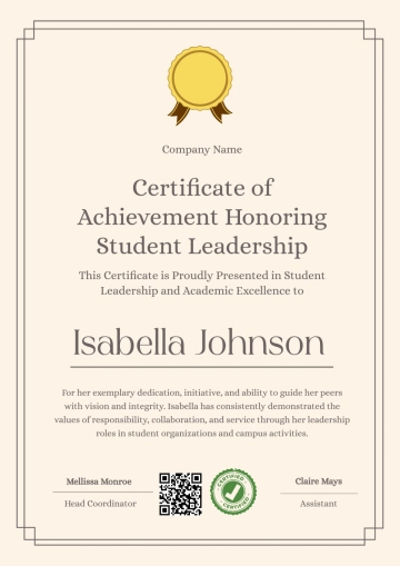 Free Student Leadership Certificate Template to Edit Online