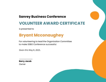 Free Volunteer Award Certificate Template to Edit Online