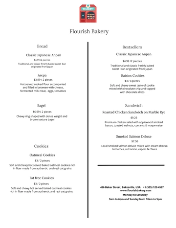 Free Simple Bakery Menu Template to Edit Online